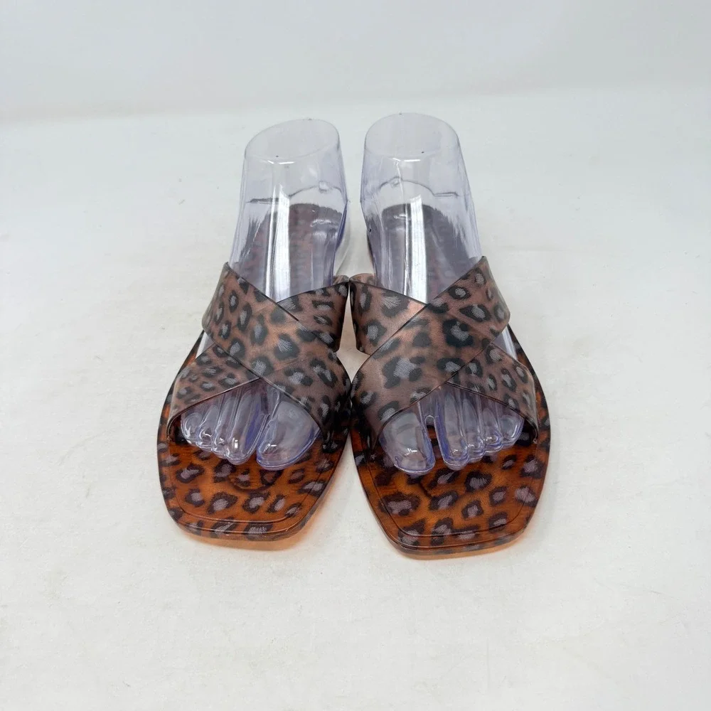Matisse Anthropologie Jelly Slide‎ Sandals Leopard Print Brown Size 8 Crisscross